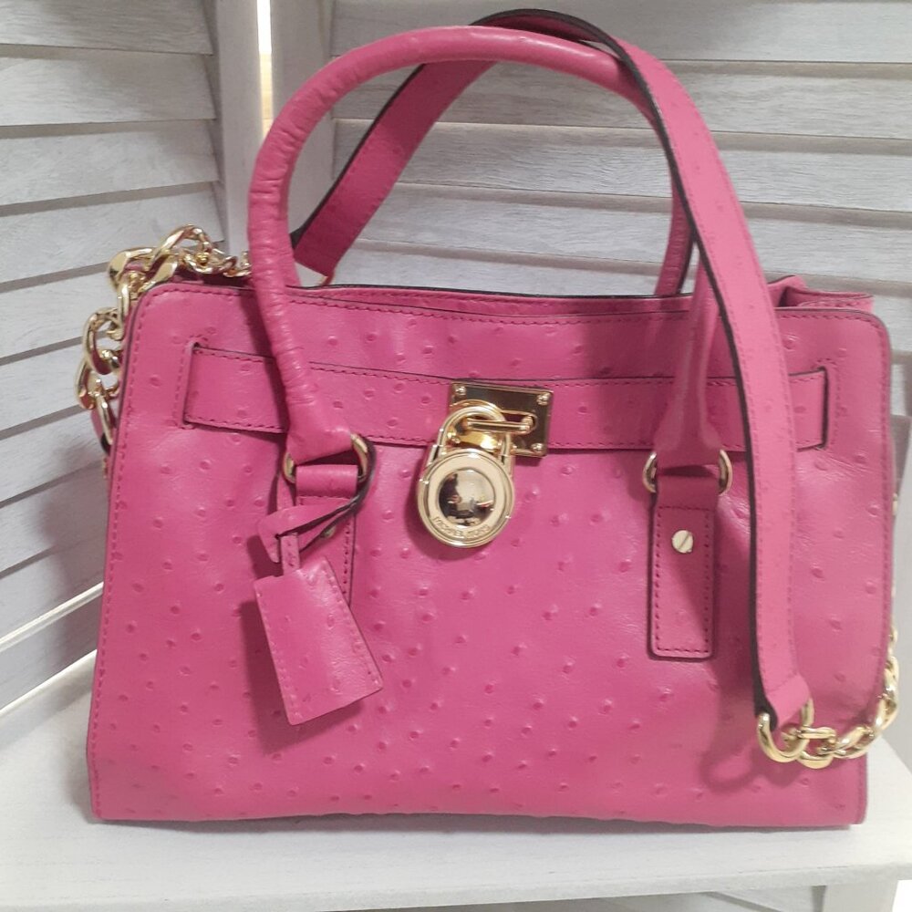 Michael Kors Pink Ostrich Embossed Leather Satchel